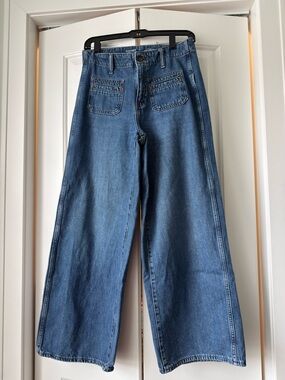 Old Navy Drapey Denim Baggy Wide Leg Jeans in Classic blue size  2